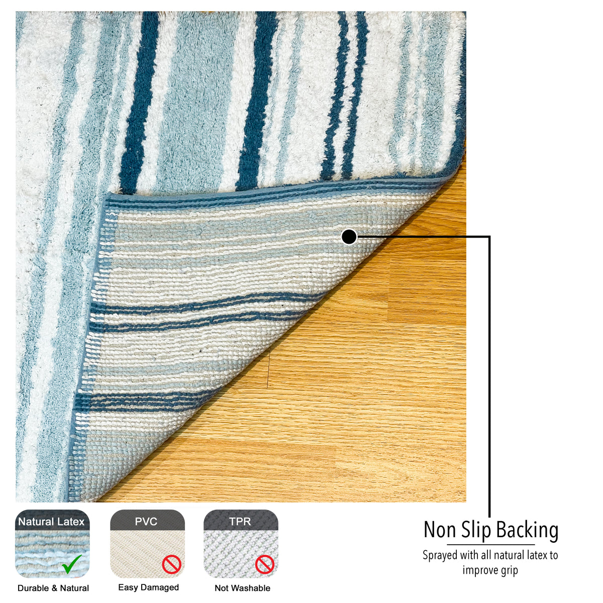 Maui Bath Runner - White-Blue, 24"x60"