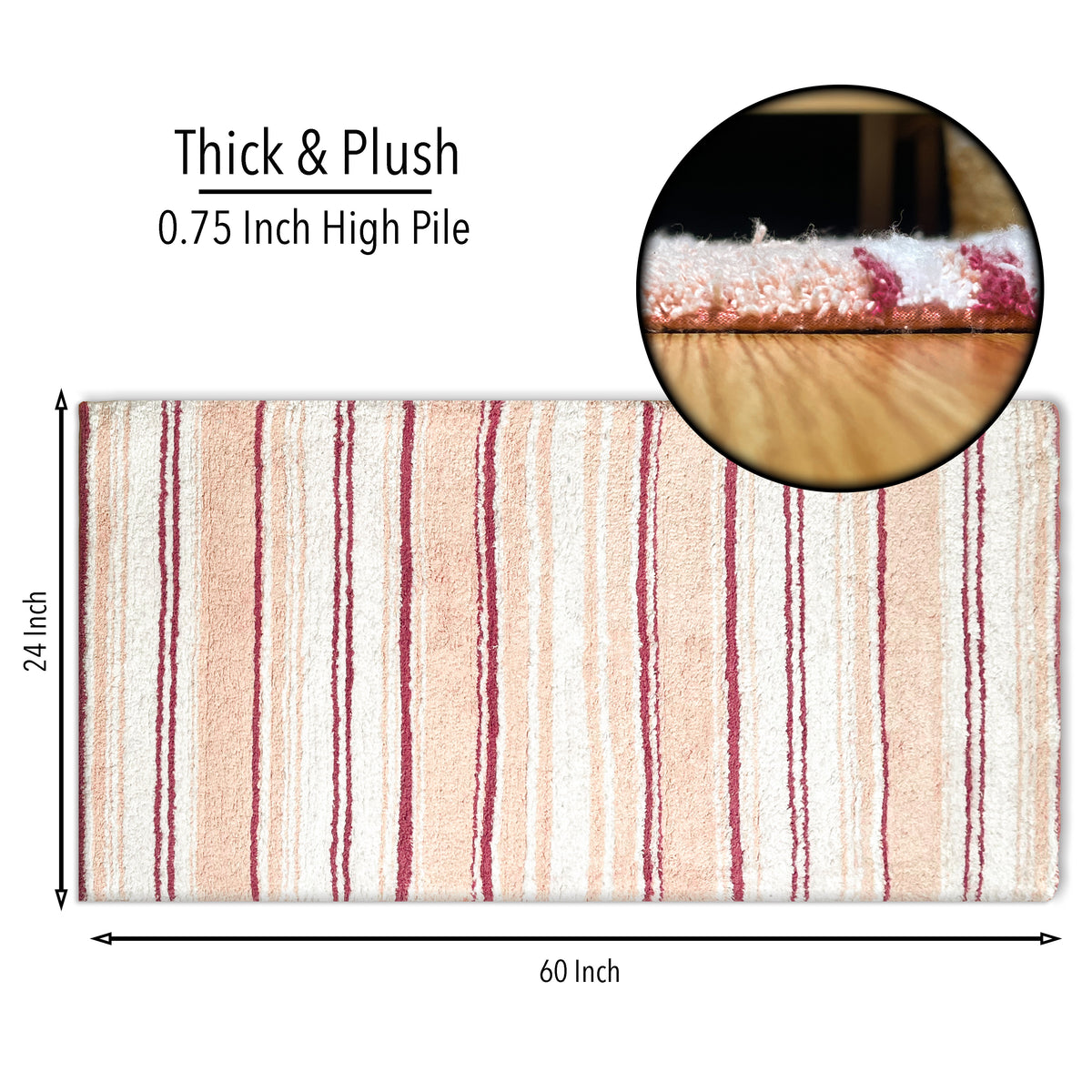 Maui Bath Runner cotton 2'x5' Rose/White