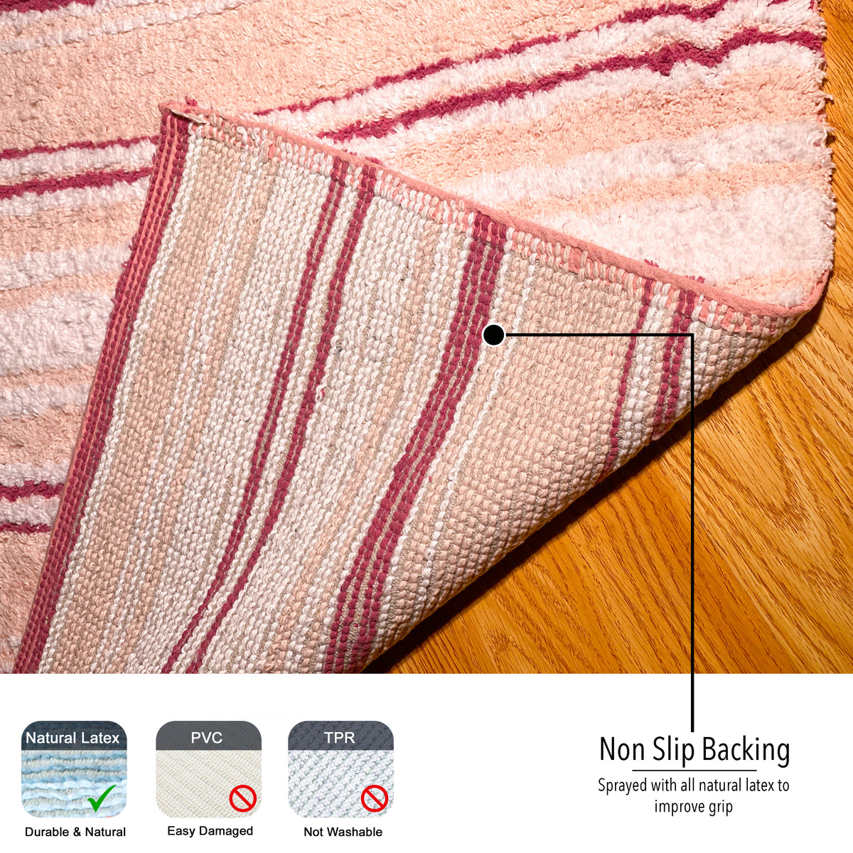 Maui Bath Runner cotton 2'x5' Rose/White
