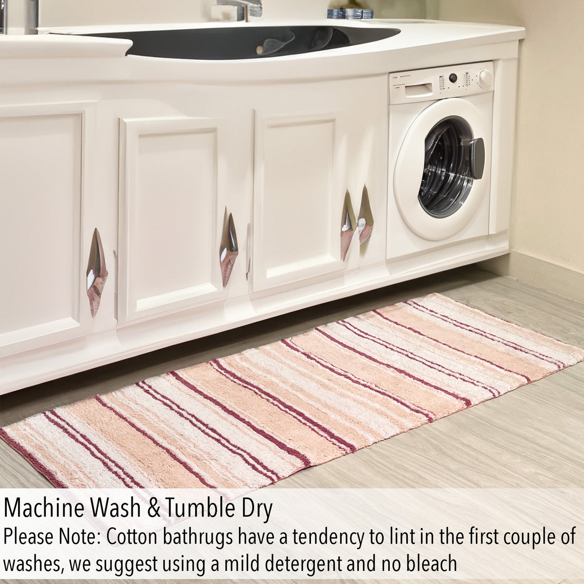 Maui Bath Runner cotton 2'x5' Rose/White