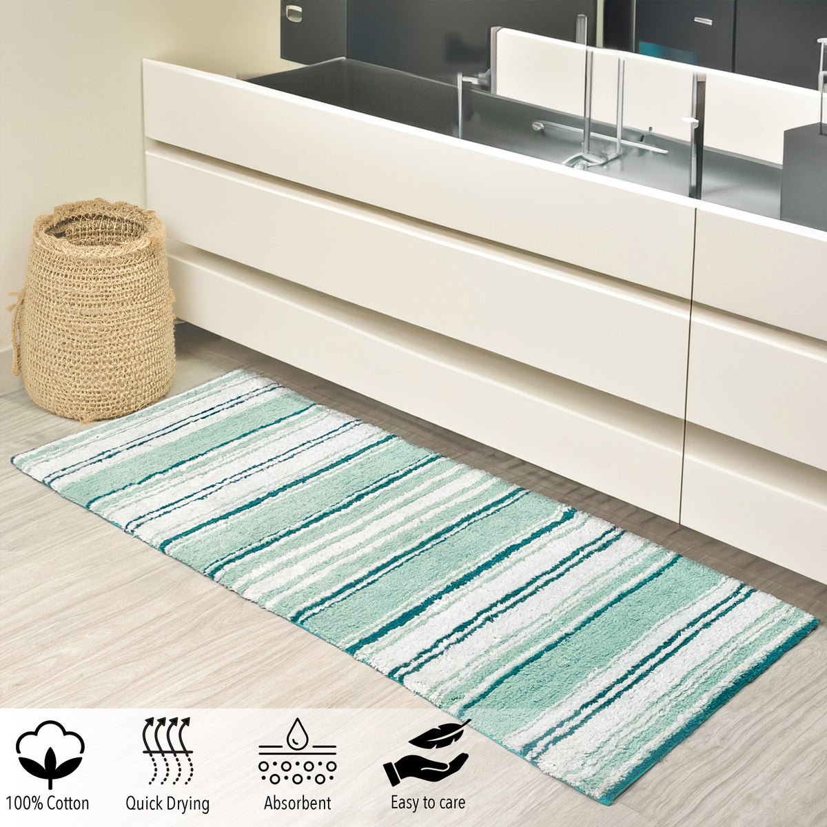 Maui Bath Runner cotton 2'x5' Teal/White