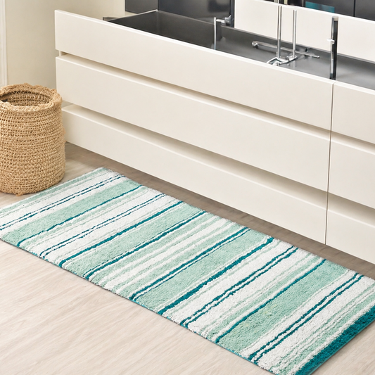 Maui Bath Runner cotton 2'x5' Teal/White