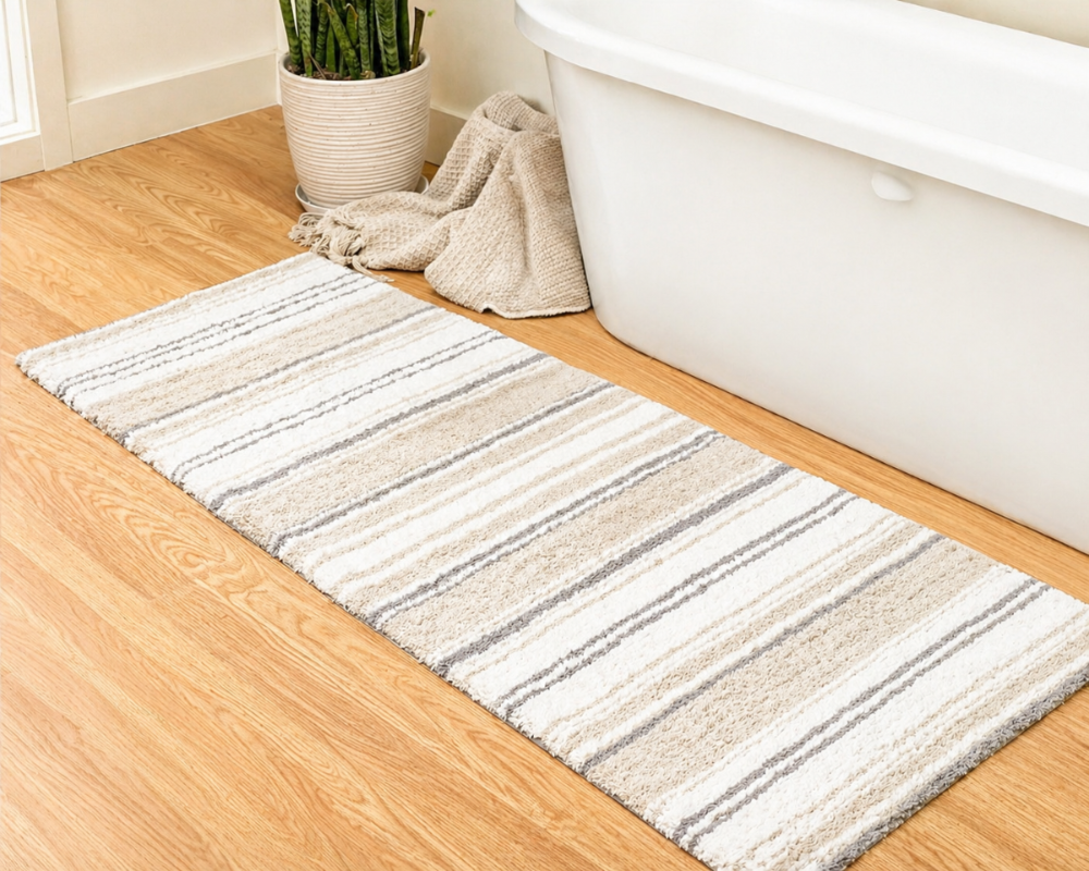 Maui Bath Runner cotton 2'x5' Beige/White