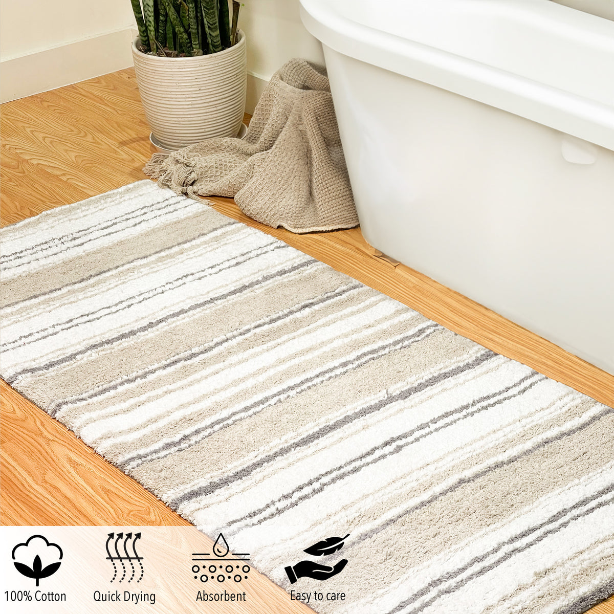 Maui Bath Runner cotton 2'x5' Beige/White