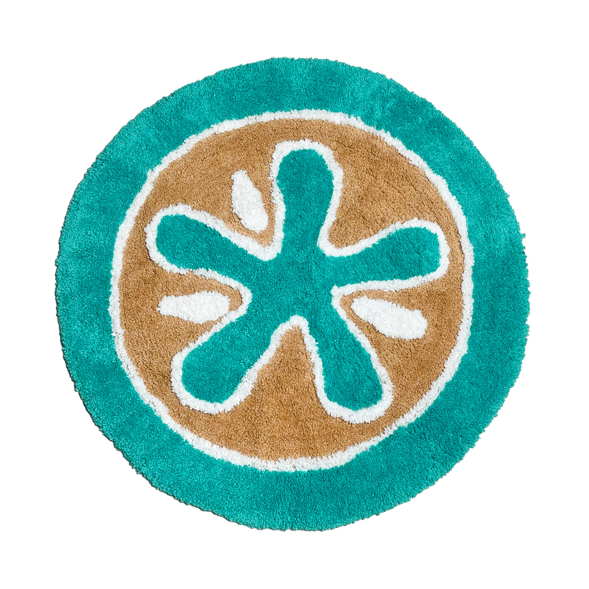 Star Fish Bath Rug - Dk. Turquoise/Mocha Beige, 27" Round.