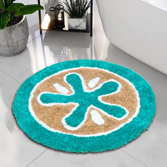 Star Fish Bath Rug - Dk. Turquoise/Mocha Beige, 27" Round.
