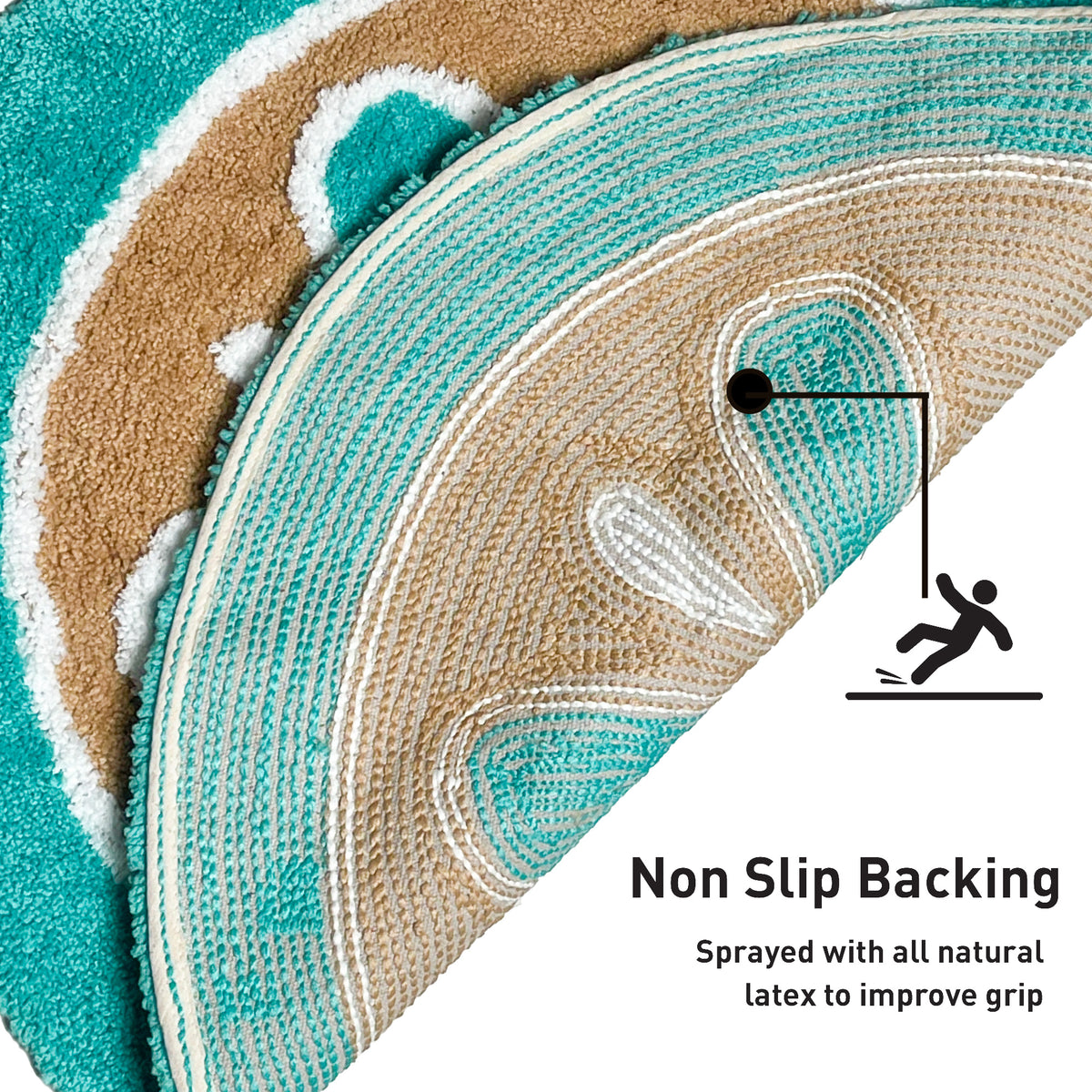 Star Fish Bath Rug - Dk. Turquoise/Mocha Beige, 27" Round.