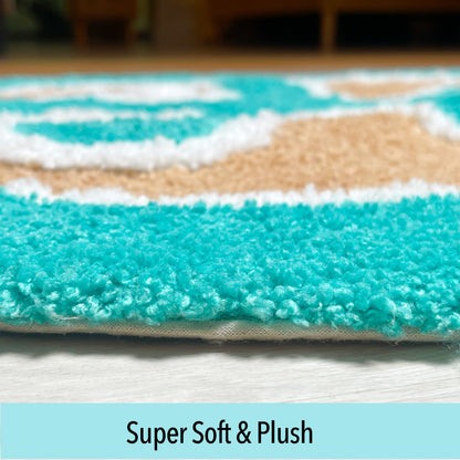 Star Fish Bath Rug - Dk. Turquoise/Mocha Beige, 27" Round.