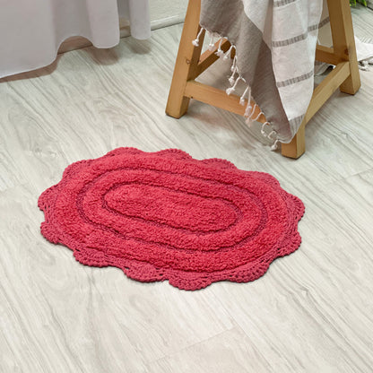 CROCHET OVAL BATH MAT, 17''x24'', CORAL PINK