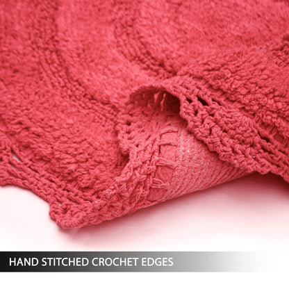 CROCHET OVAL BATH MAT, 17''x24'', CORAL PINK