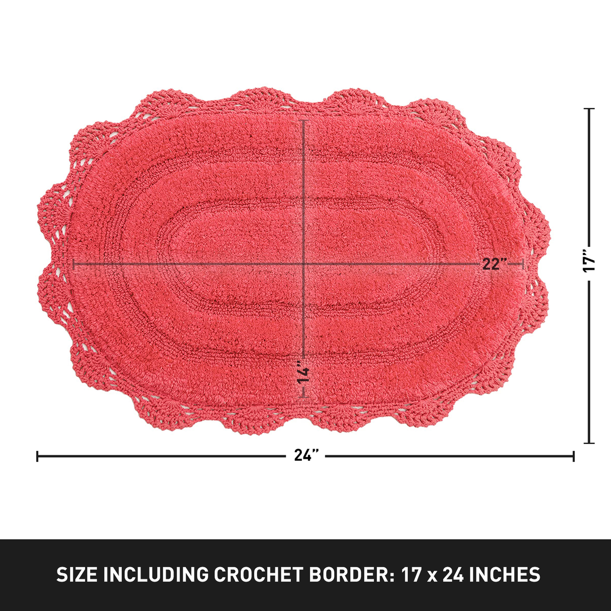 CROCHET OVAL BATH MAT, 17''x24'', CORAL PINK
