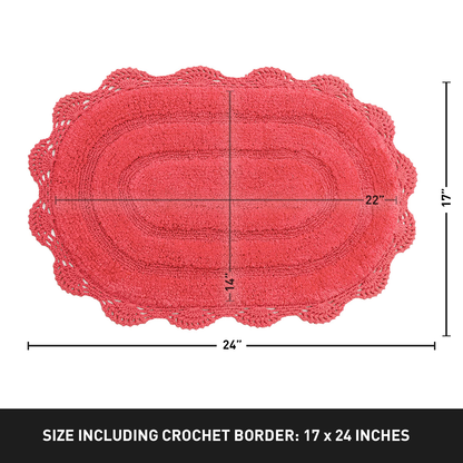 CROCHET OVAL BATH MAT, 17''x24'', CORAL PINK