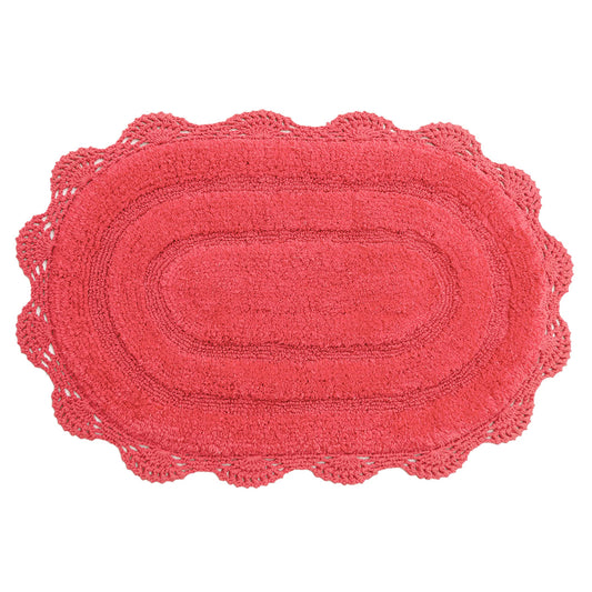 CROCHET OVAL BATH MAT, 17''x24'', CORAL PINK