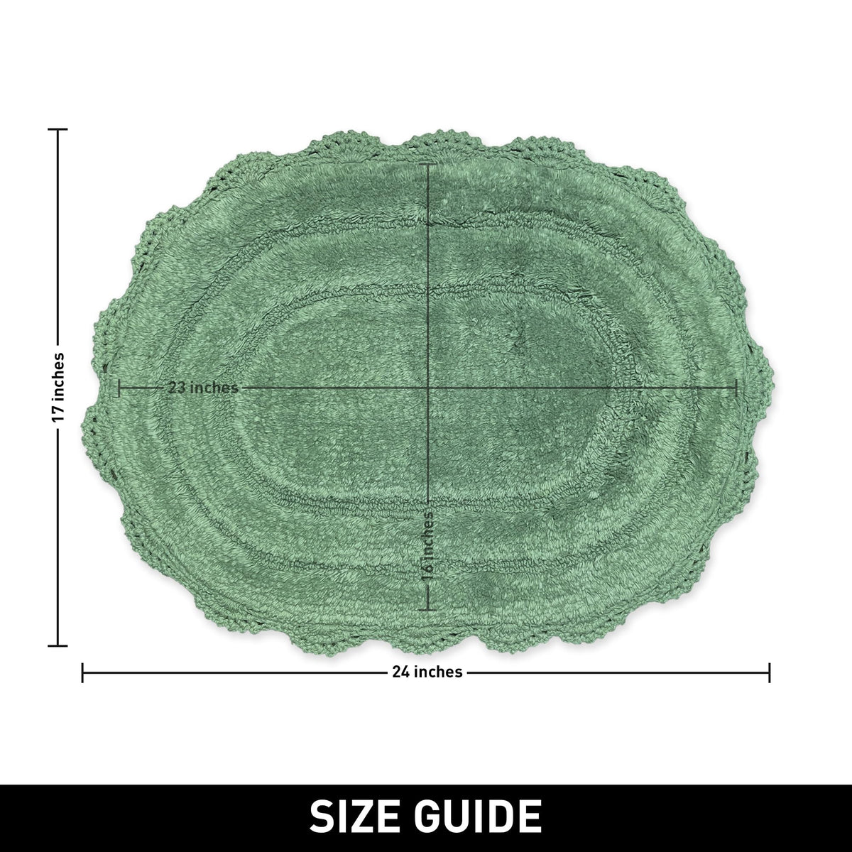 CROCHET OVAL BATH MAT, 17''x24'', SAGE GREEN