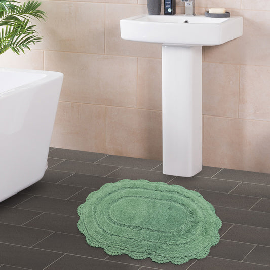 CROCHET OVAL BATH MAT, 17''x24'', SAGE GREEN