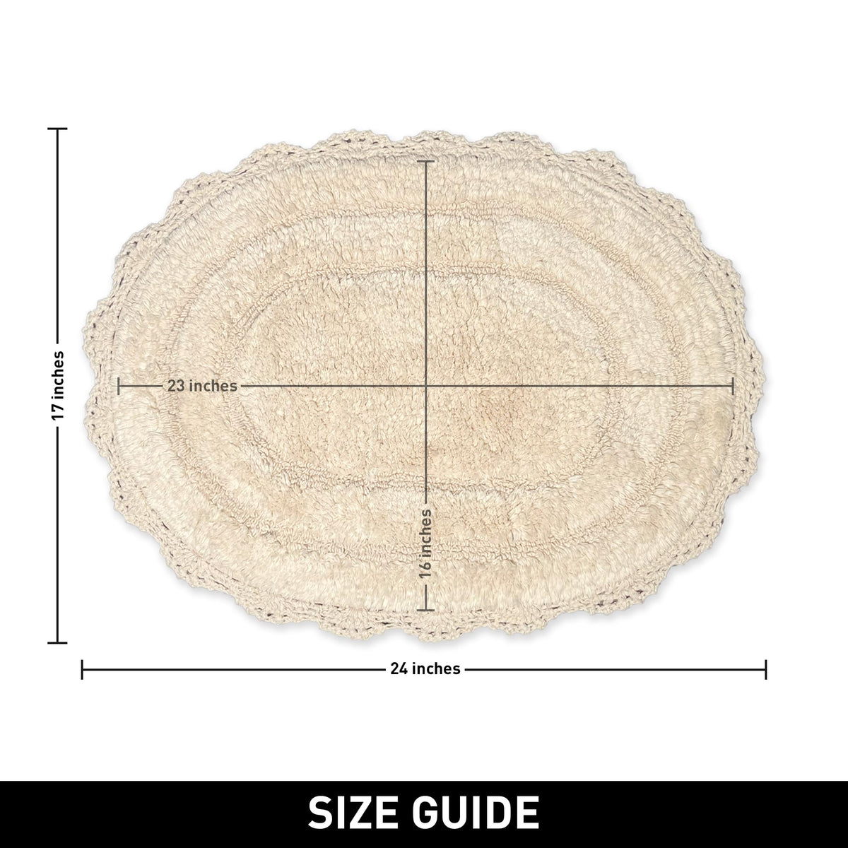 CROCHET OVAL BATH MAT, 17''x24'', IVORY