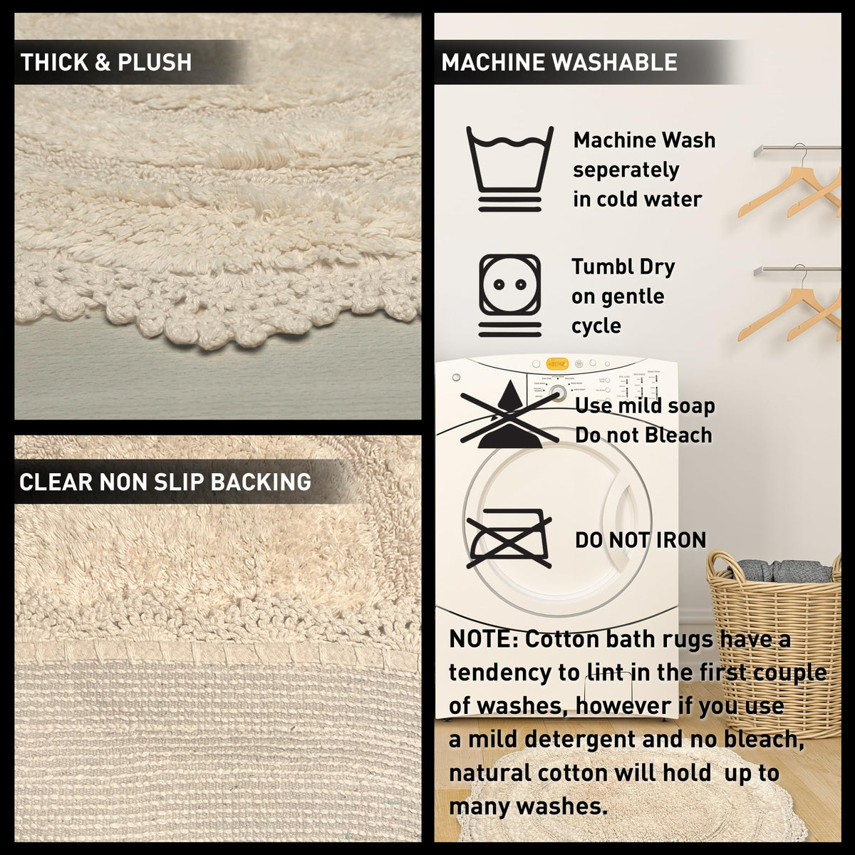 CROCHET OVAL BATH MAT, 17''x24'', IVORY