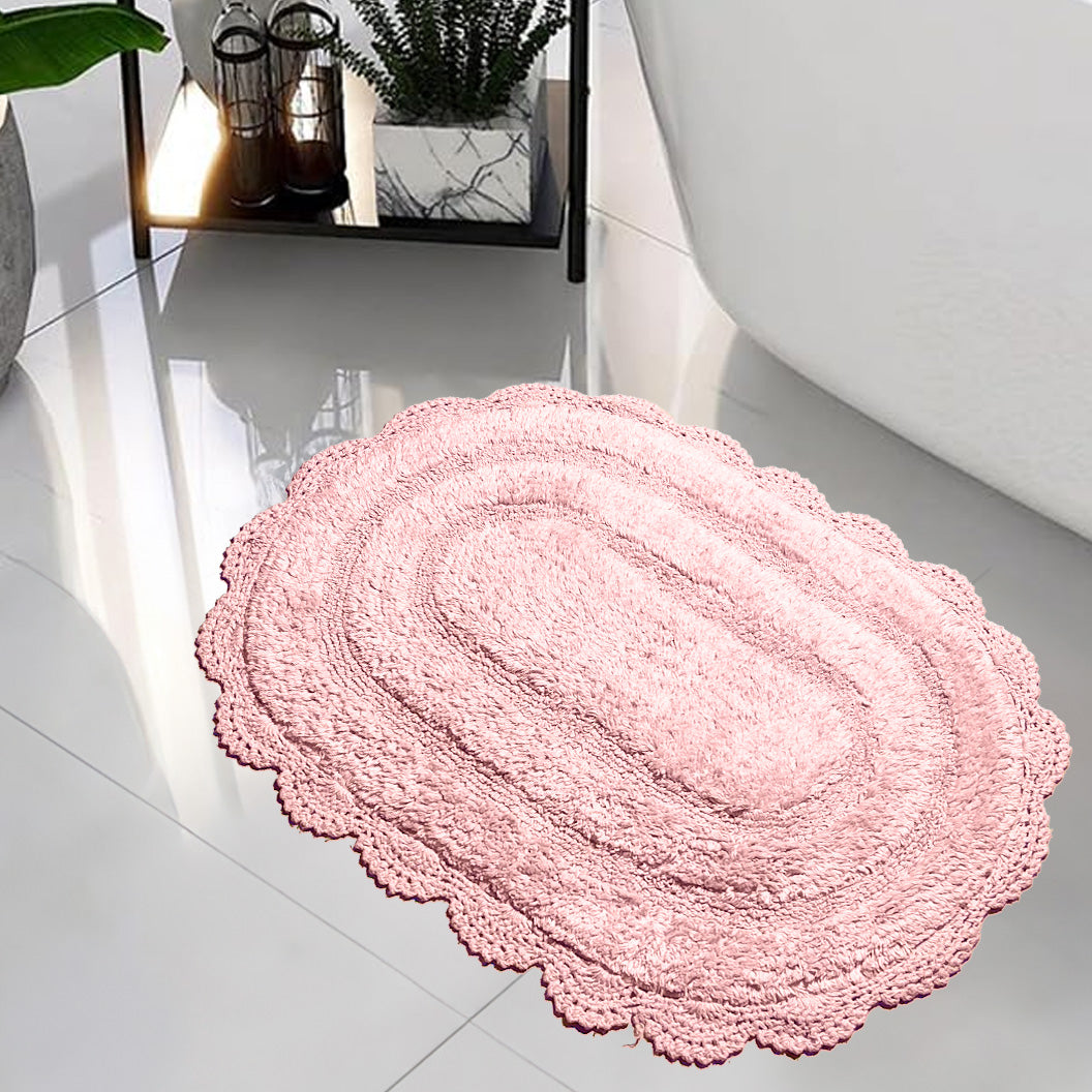 CROCHET OVAL BATH MAT, 17''x24'', PINK