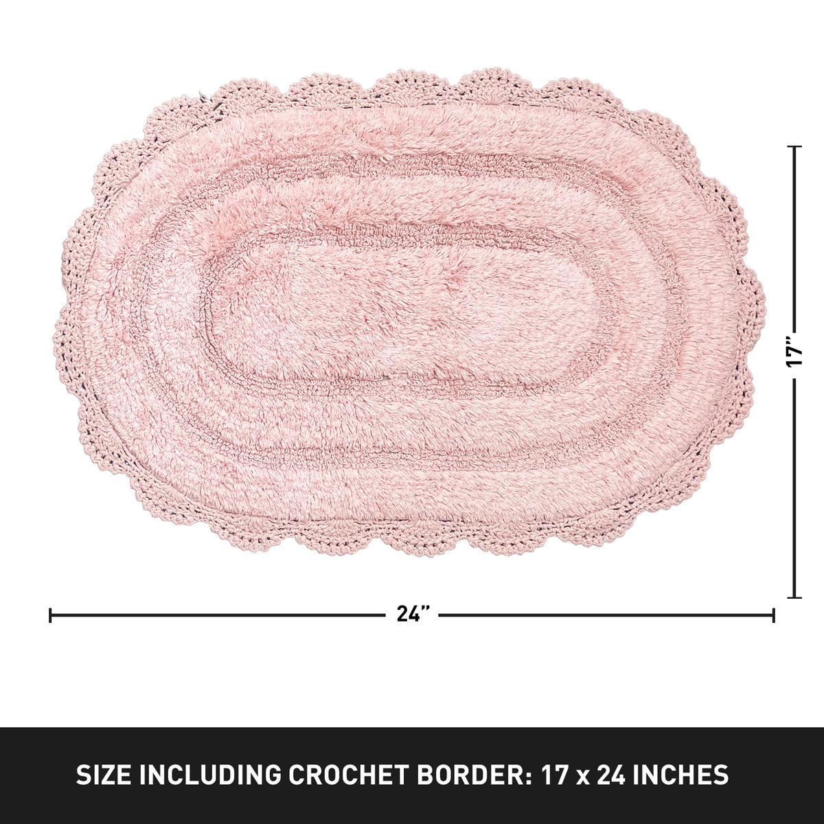 CROCHET OVAL BATH MAT, 17''x24'', PINK