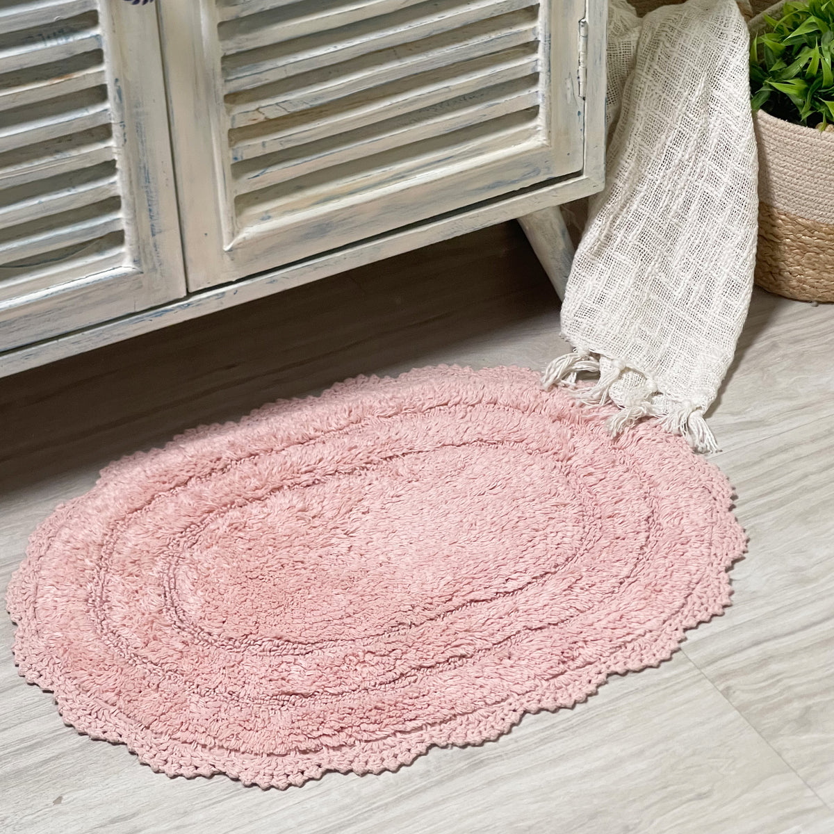 CROCHET OVAL BATH MAT, 17''x24'', PINK