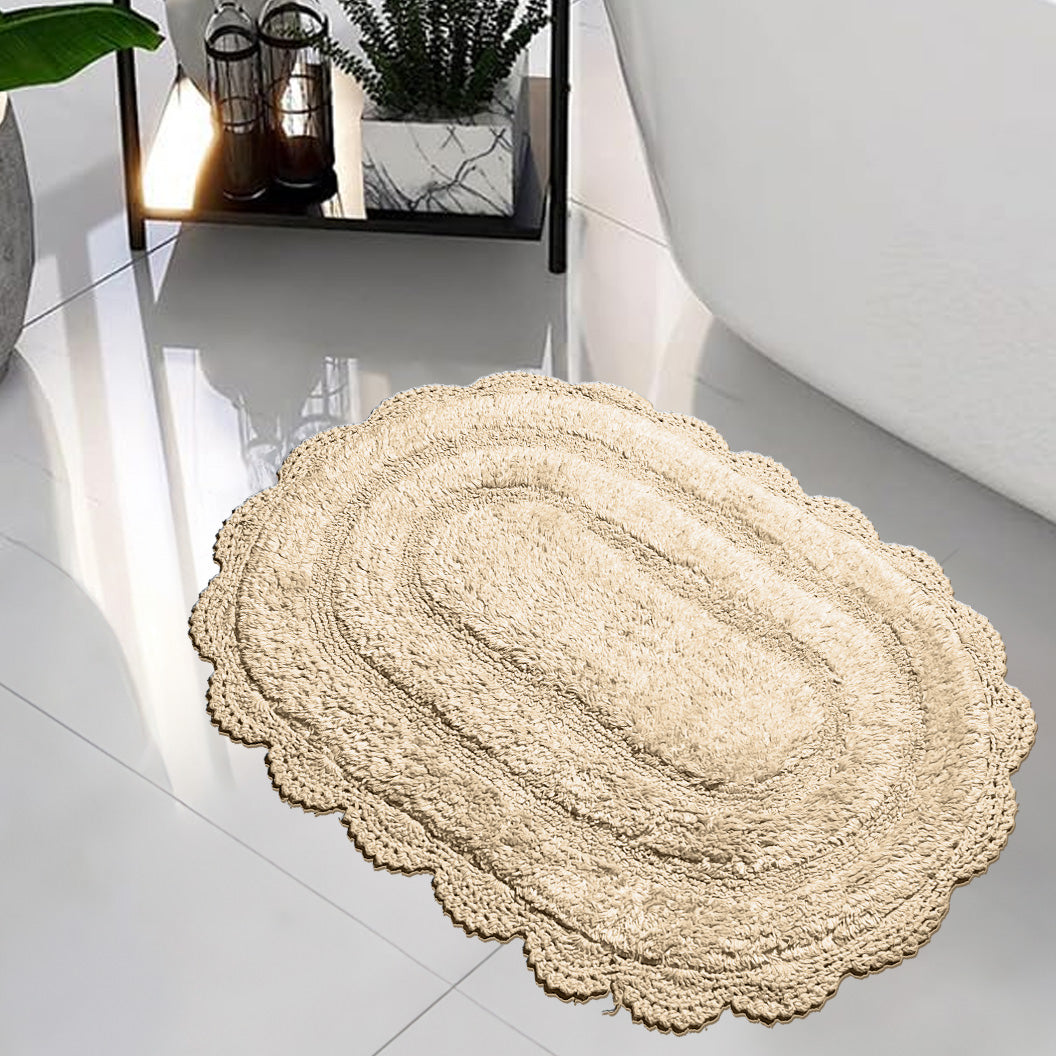 CROCHET OVAL BATH MAT, 17''x24'', BEIGE
