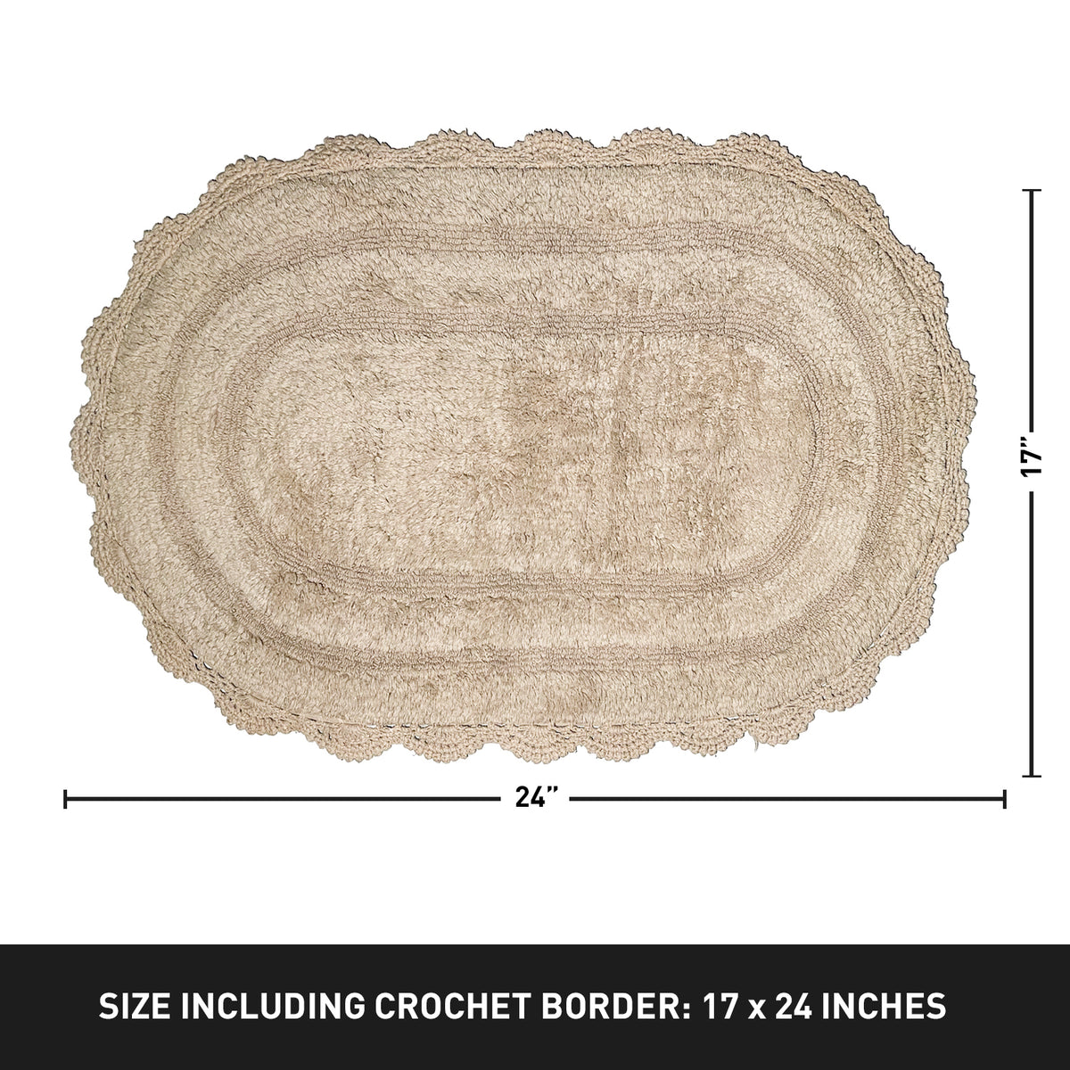 CROCHET OVAL BATH MAT, 17''x24'', BEIGE