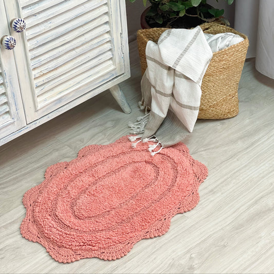 CROCHET OVAL BATH MAT, 17''x24'', BLUSH PINK