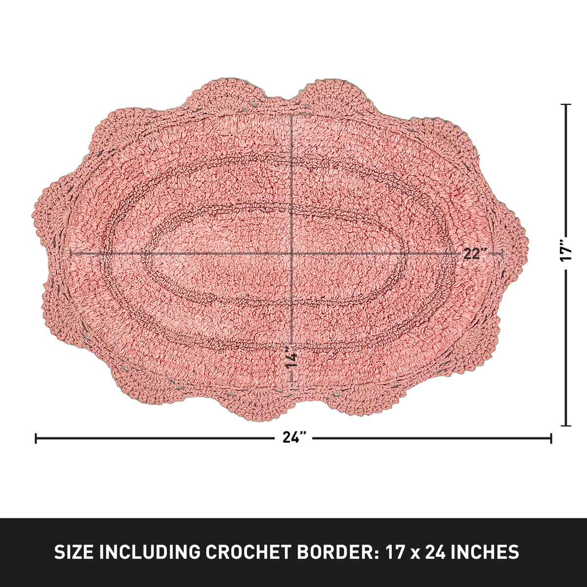 CROCHET OVAL BATH MAT, 17''x24'', BLUSH PINK