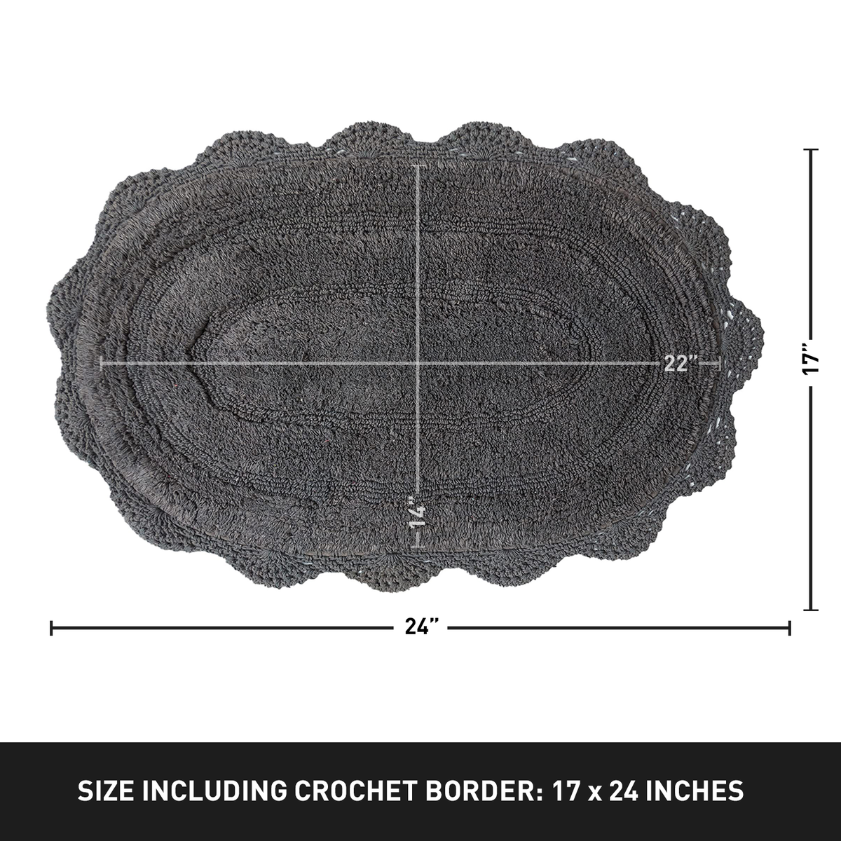 CROCHET OVAL BATH MAT, 17''x24'', GRIFFIN GREY