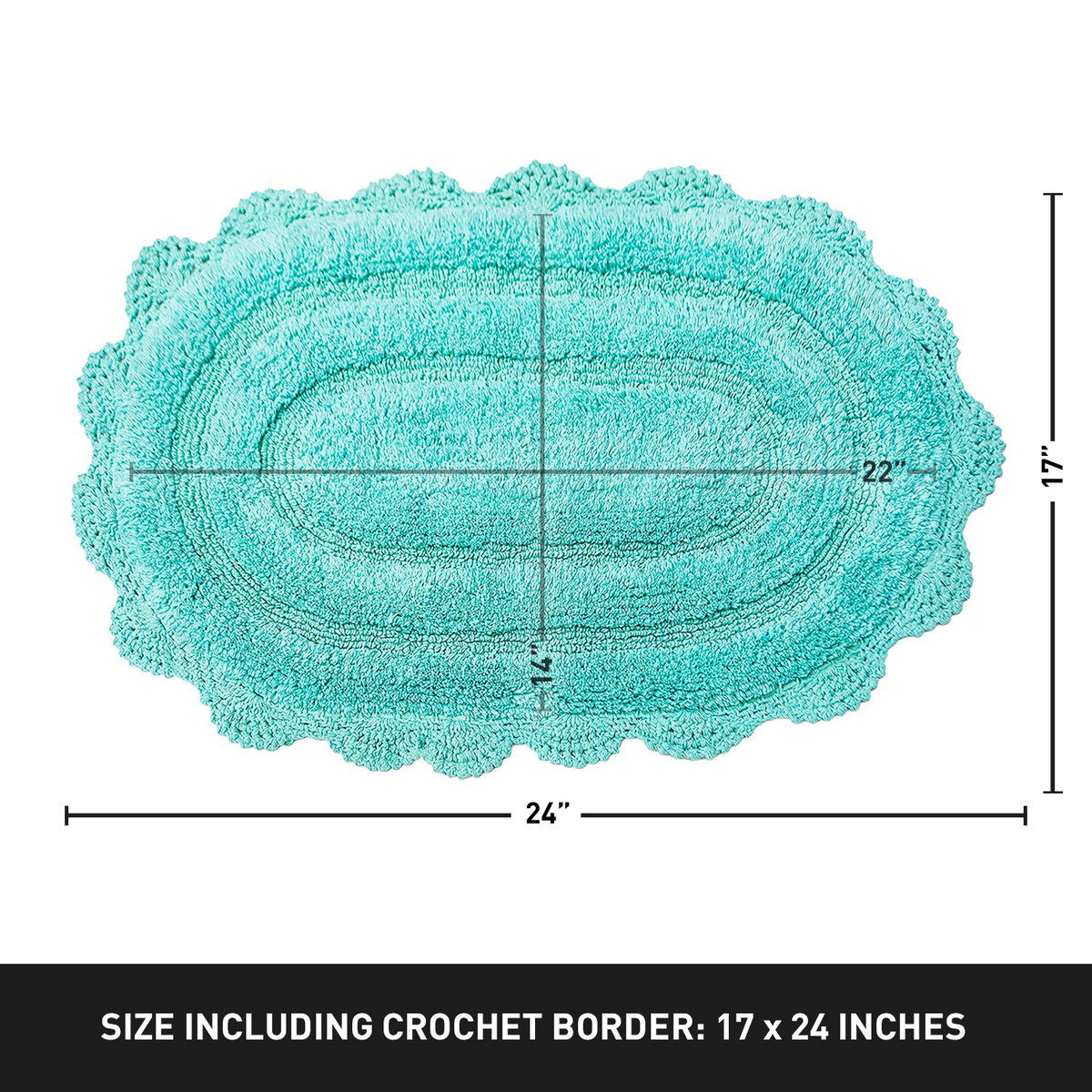 CROCHET OVAL BATH MAT, 17''x24'', TURQUOISE