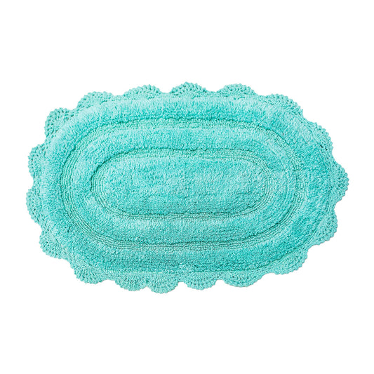 CROCHET OVAL BATH MAT, 17''x24'', TURQUOISE