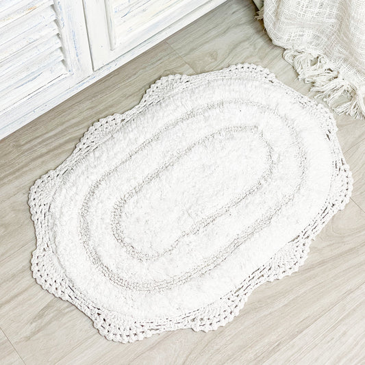 CROCHET OVAL BATH MAT, 17''x24'', WHITE
