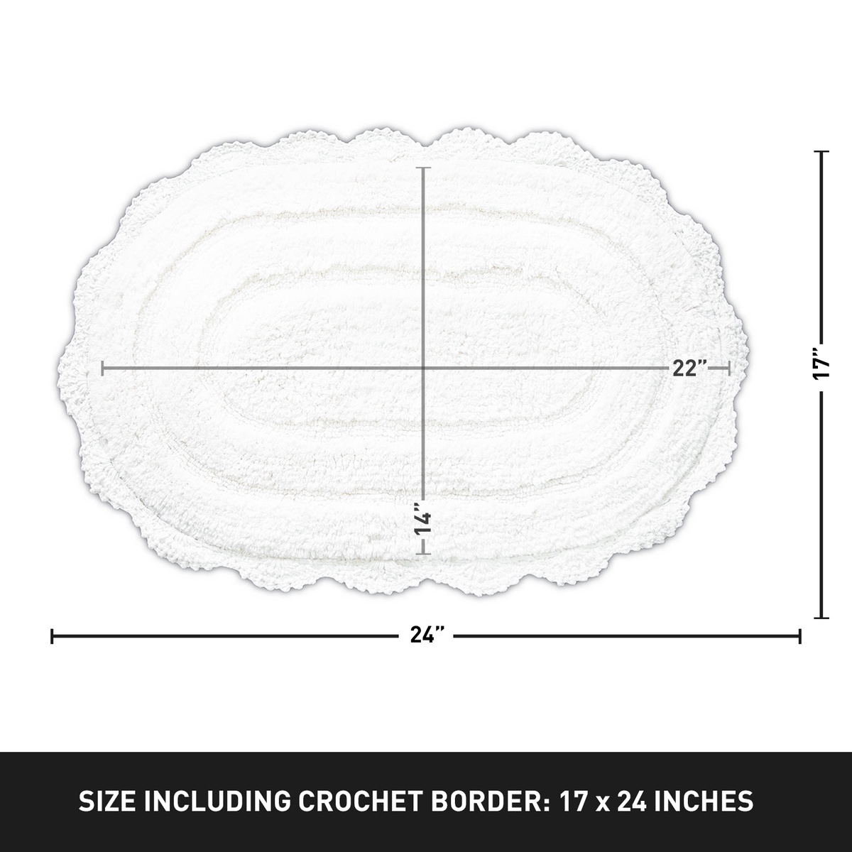 CROCHET OVAL BATH MAT, 17''x24'', WHITE