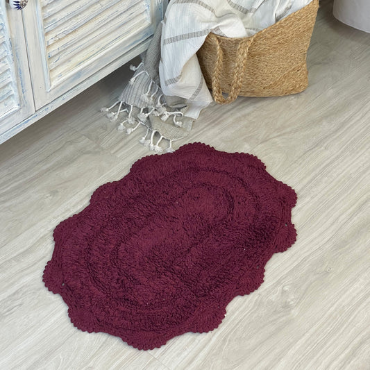 CROCHET OVAL BATH MAT, 17''x24'', BURGUNDY