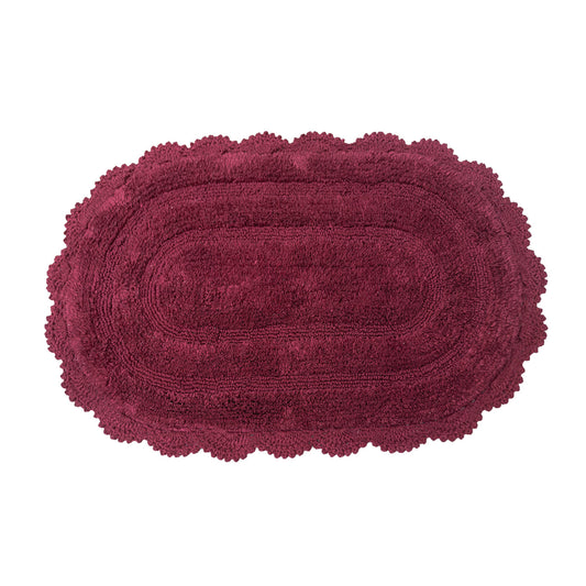 CROCHET OVAL BATH MAT, 17''x24'', BURGUNDY