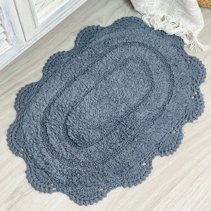 CROCHET OVAL BATH MAT, 17''x24'', PROVINCIAL BLUE