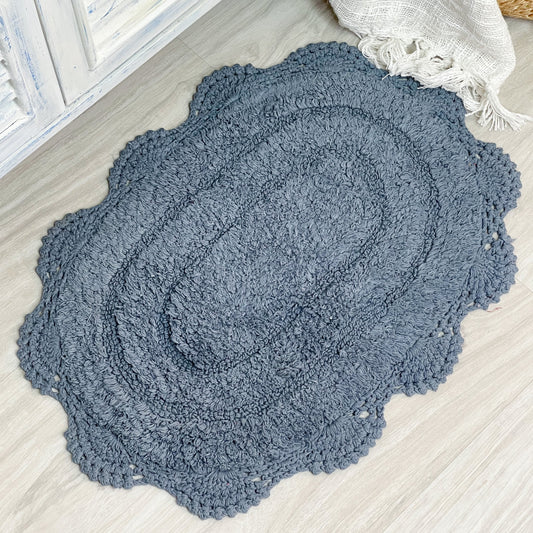 CROCHET OVAL BATH MAT, 17''x24'', PROVINCIAL BLUE