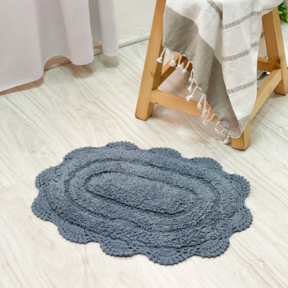 CROCHET OVAL BATH MAT, 17''x24'', PROVINCIAL BLUE