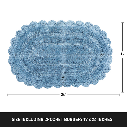 CROCHET OVAL BATH MAT, 17''x24'', PROVINCIAL BLUE