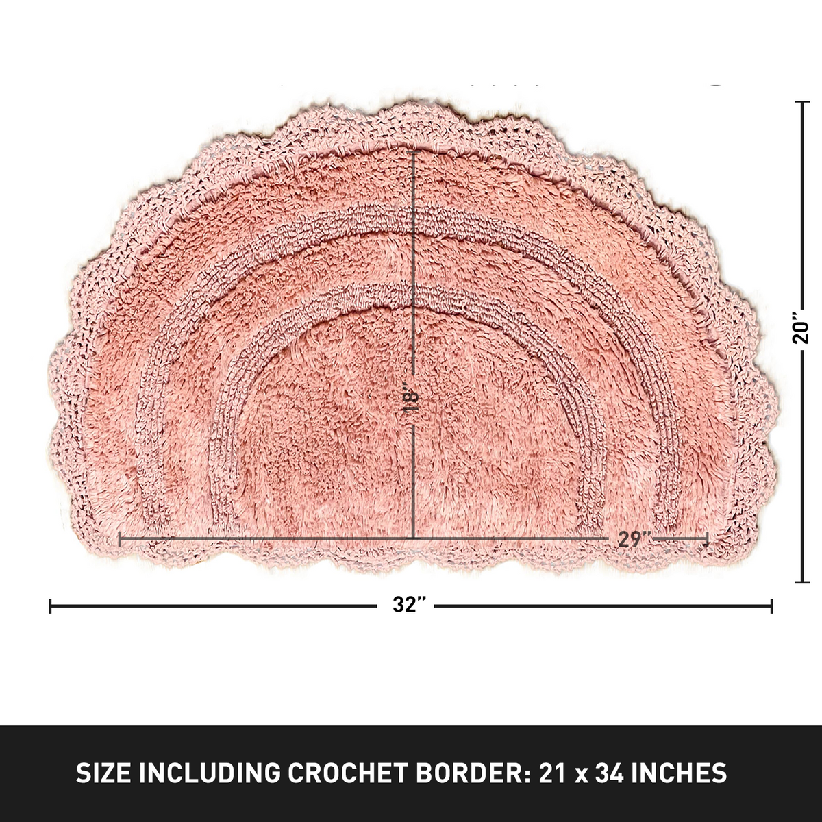 CROCHET SEMI CIRCLE BATH MAT, BLUSH, 20''x32'' 100% COTTON