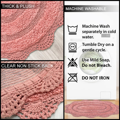 CROCHET SEMI CIRCLE BATH MAT, BLUSH, 20''x32'' 100% COTTON