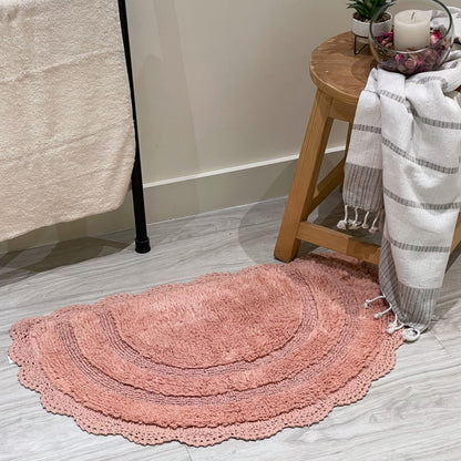 CROCHET SEMI CIRCLE BATH MAT, BLUSH, 20''x32'' 100% COTTON