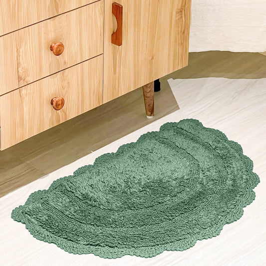 CROCHET SEMI CIRCLE BATH MAT, SAGE GREEN, 20''x32'' 100% COTTON