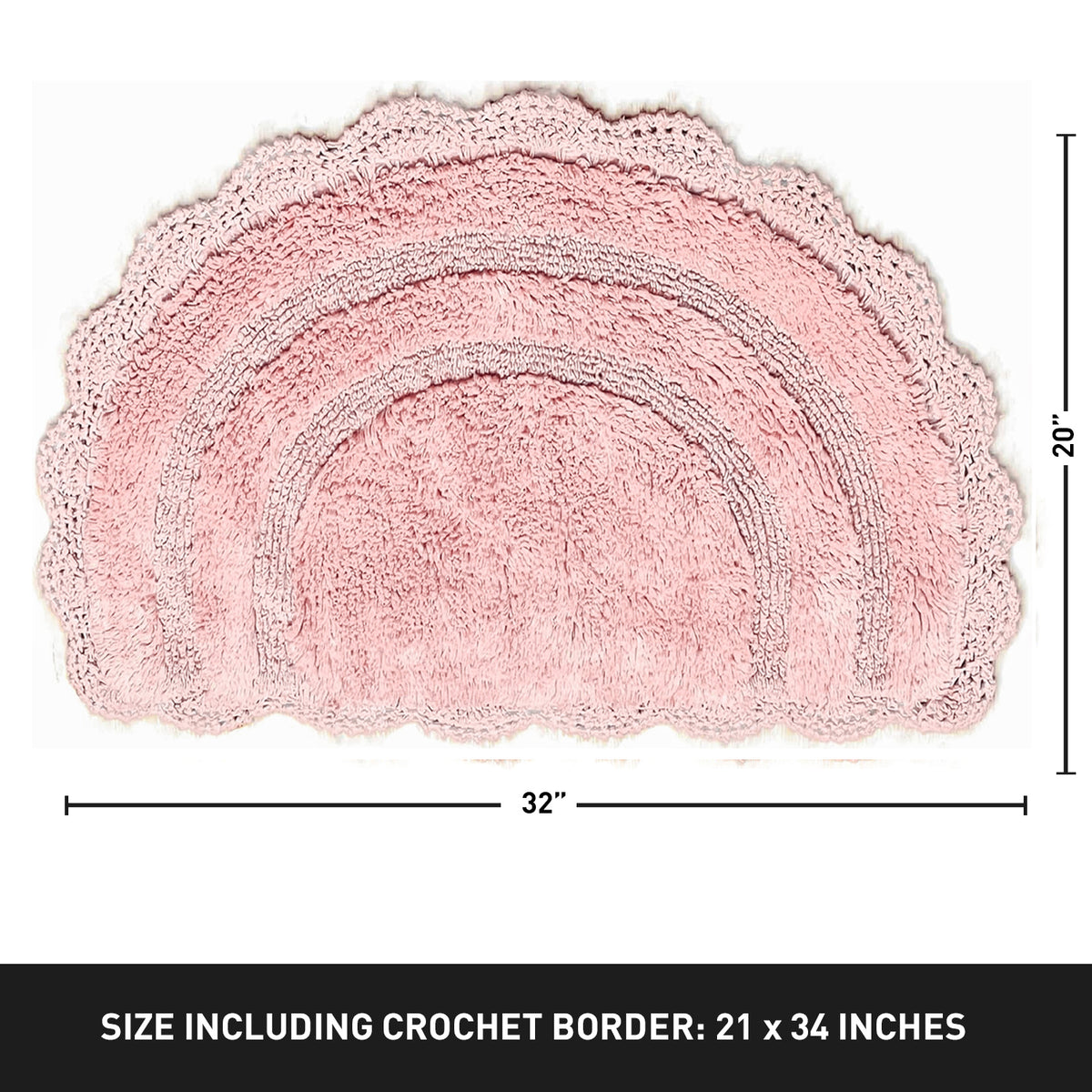 CROCHET SEMI CIRCLE BATH MAT, PINK, 20''x32'' 100% COTTON