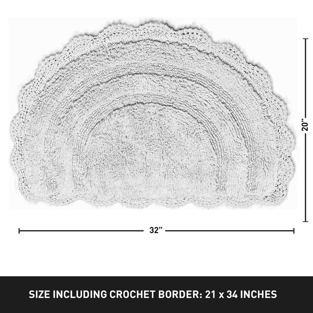 CROCHET SEMI CIRCLE BATH MAT, LT. GREY, 20''x32'' 100% COTTON