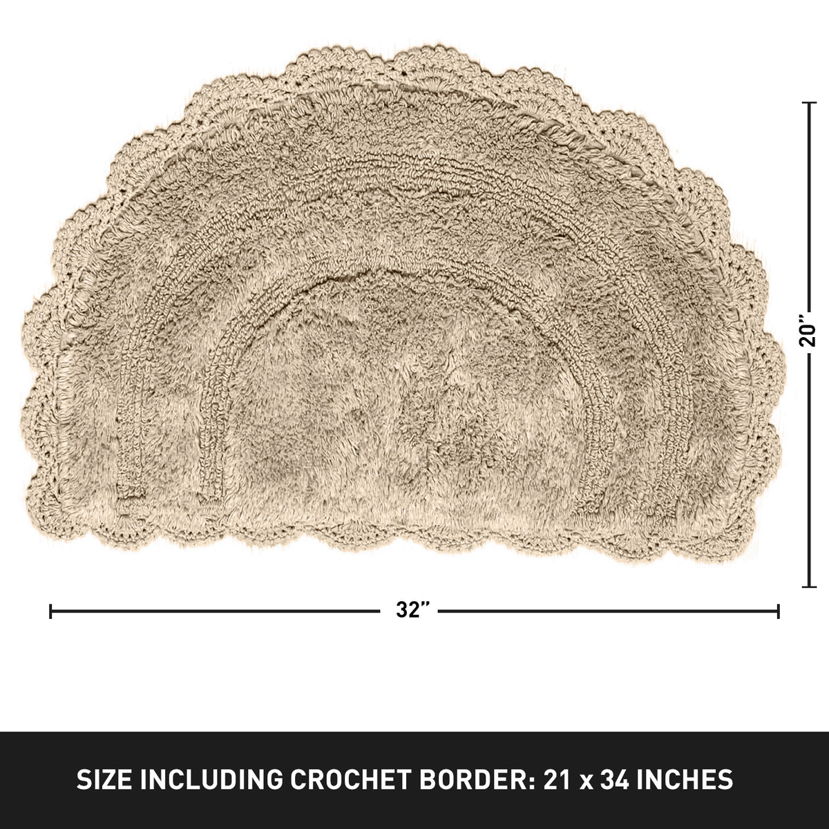 CROCHET SEMI CIRCLE BATH MAT, BEIGE, 20''x32'' 100% COTTON