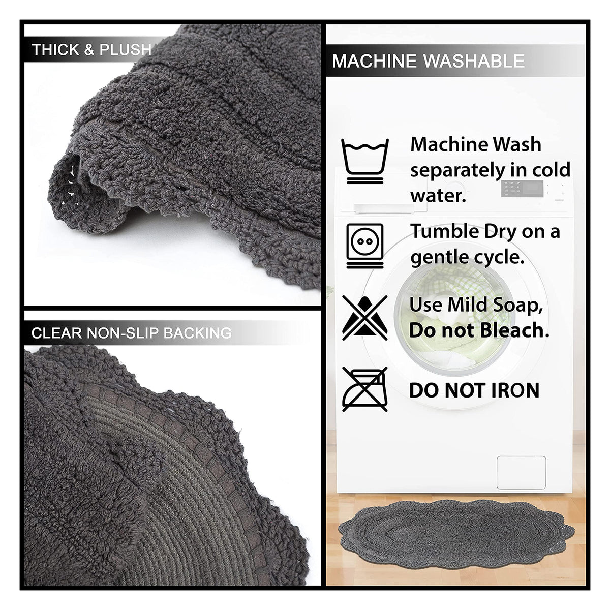 Crochet Semi Circle Bath Mat, Griffin Gray, 20'' X 32''