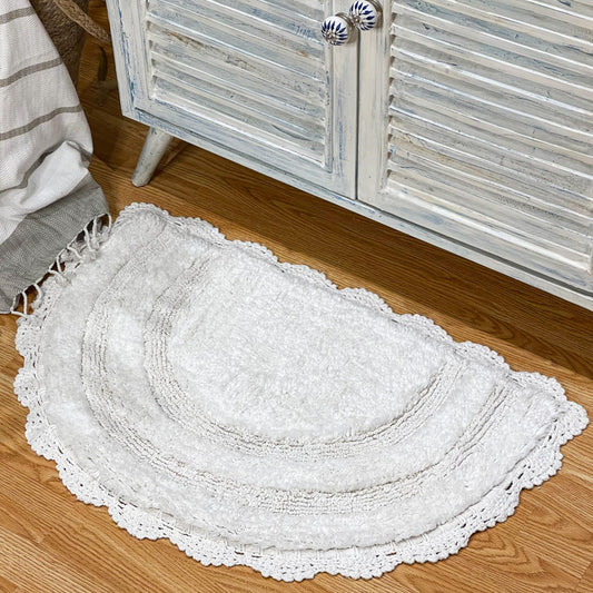CROCHET SEMI CIRCLE BATH MAT, WHITE, 20''x32'' 100% COTTON