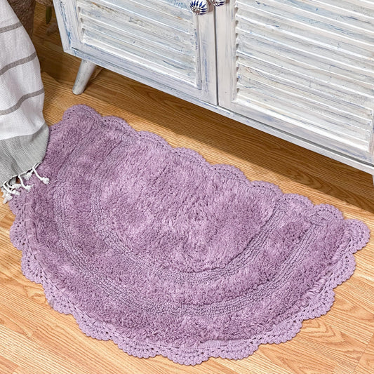 CROCHET SEMI CIRCLE BATH MAT,LAVENDER, 20''x32'' 100% COTTON