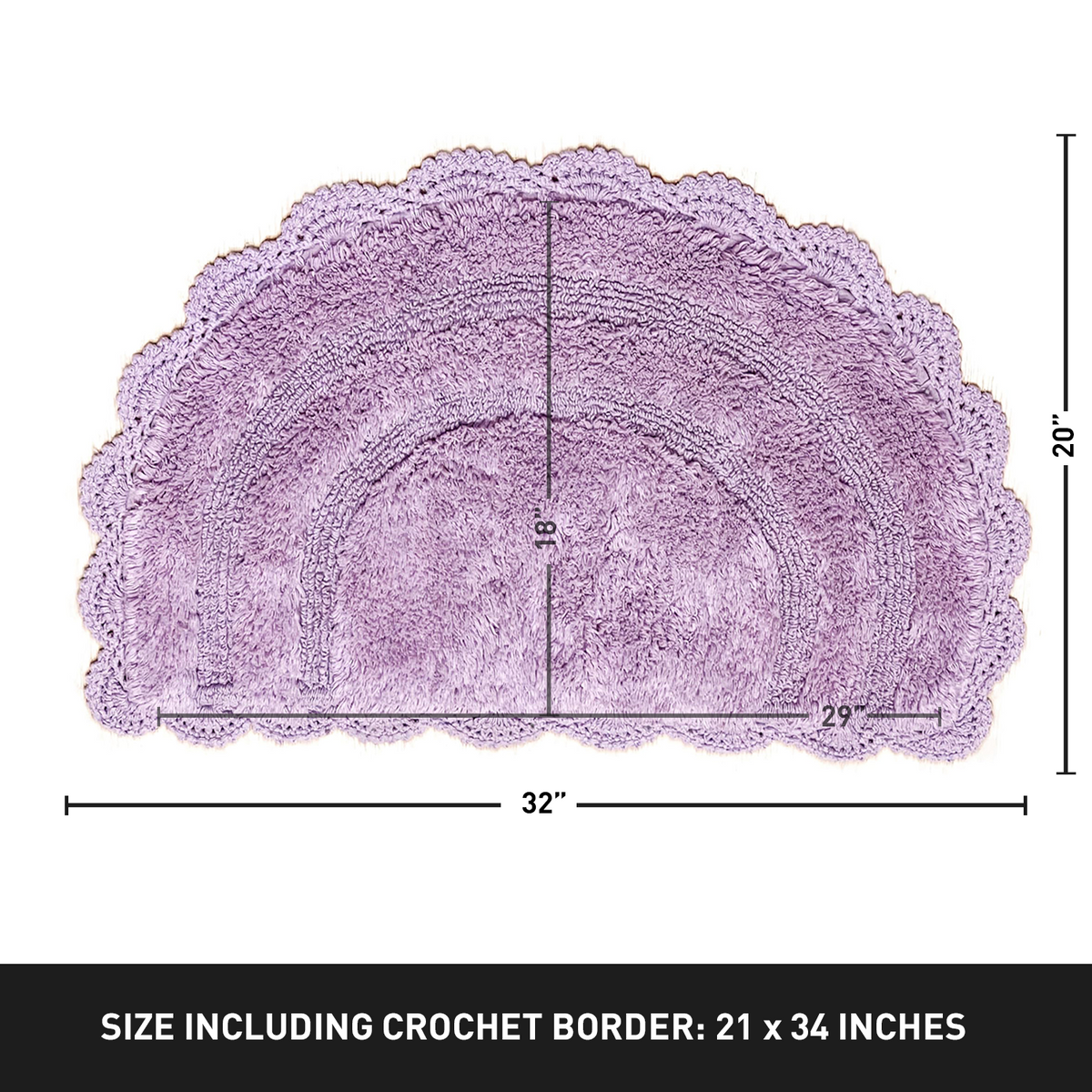 CROCHET SEMI CIRCLE BATH MAT,LAVENDER, 20''x32'' 100% COTTON